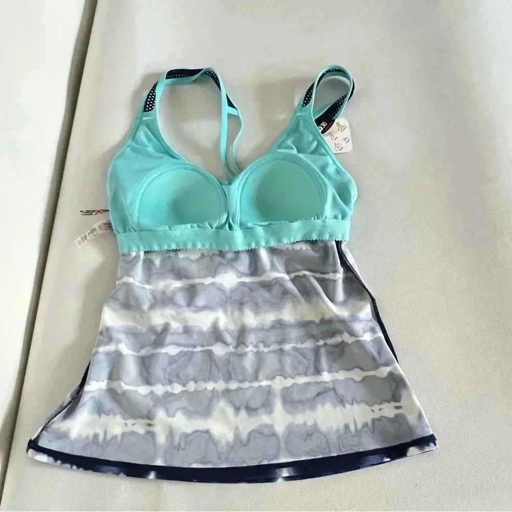 Zeroxposur Cross Back Strap Tankini Swimsuit Navy Blue Tie-Dye Size XS (6)